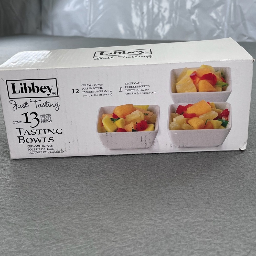 Libbey Tasting Bowls Set 12 Piece White Ceramic Square Small Appetizer Dessert